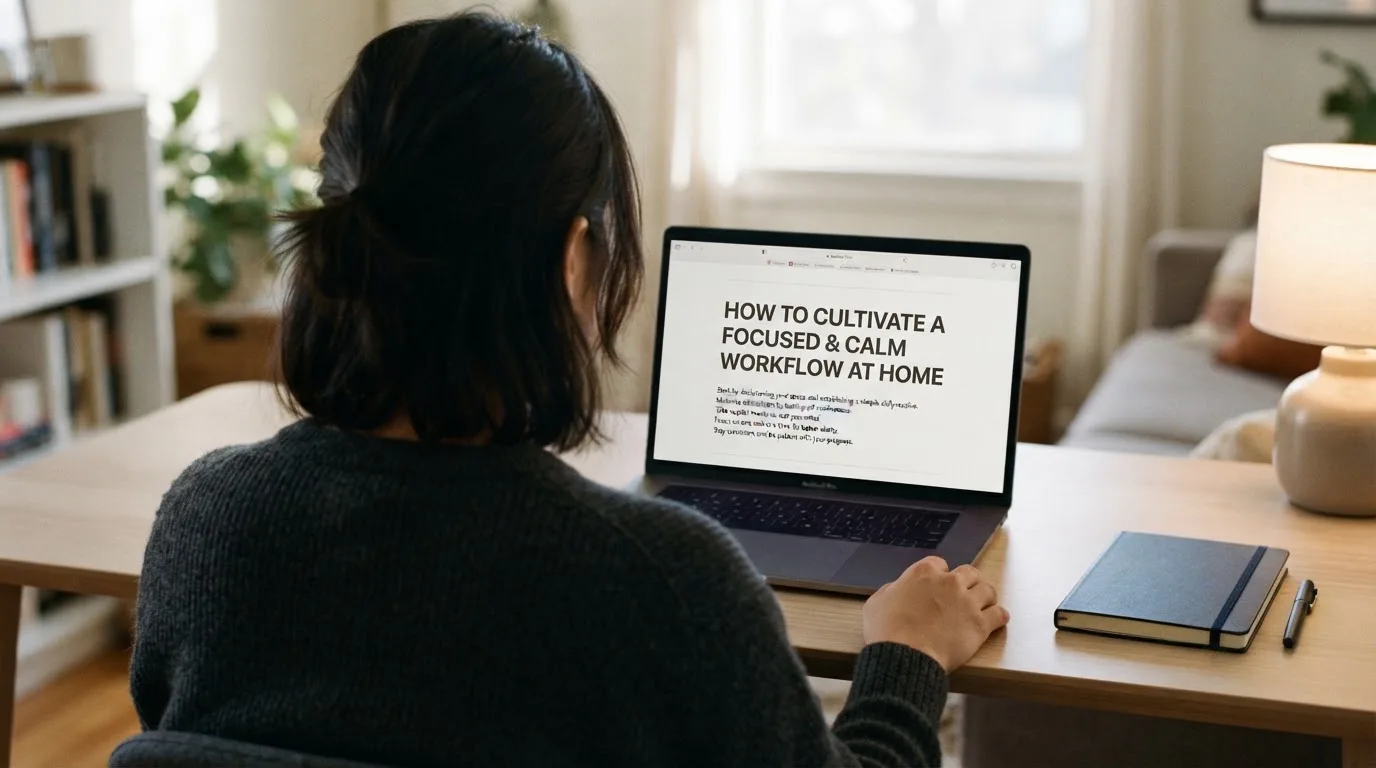 A person at a laptop reading a plain-language explainer article at a home desk.
