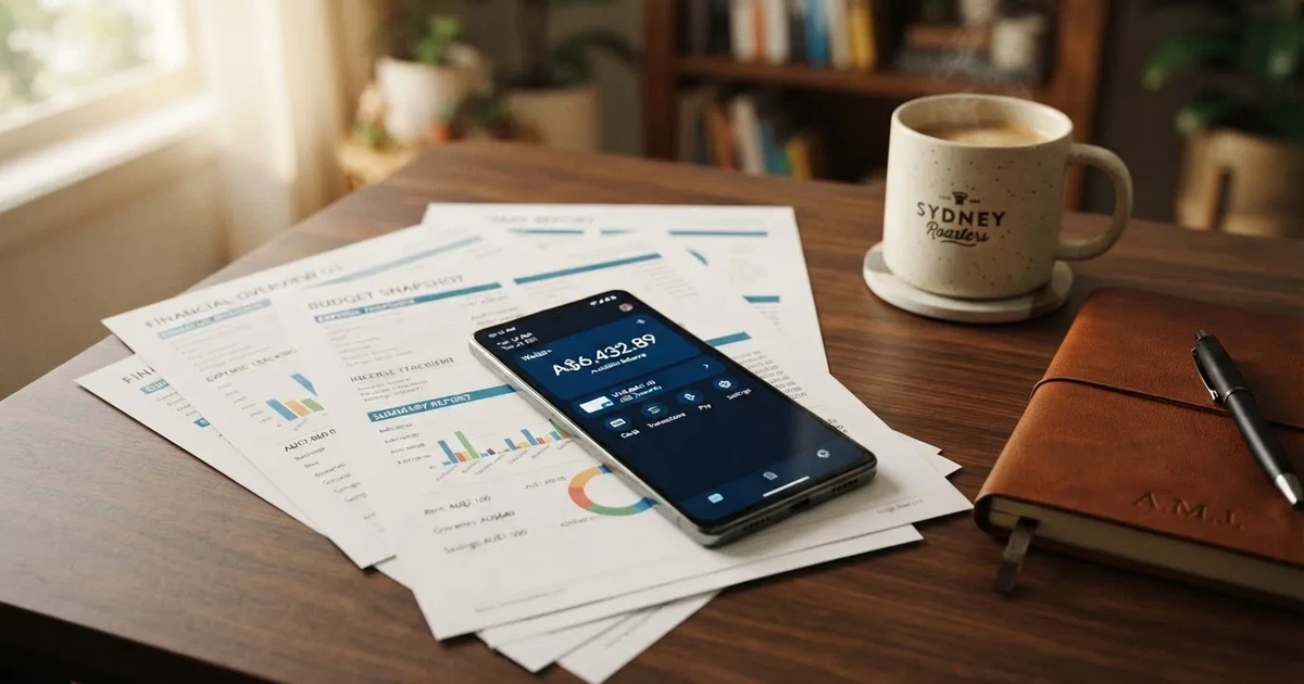 A phone showing a digital wallet balance screen resting on a stack of paperwork.