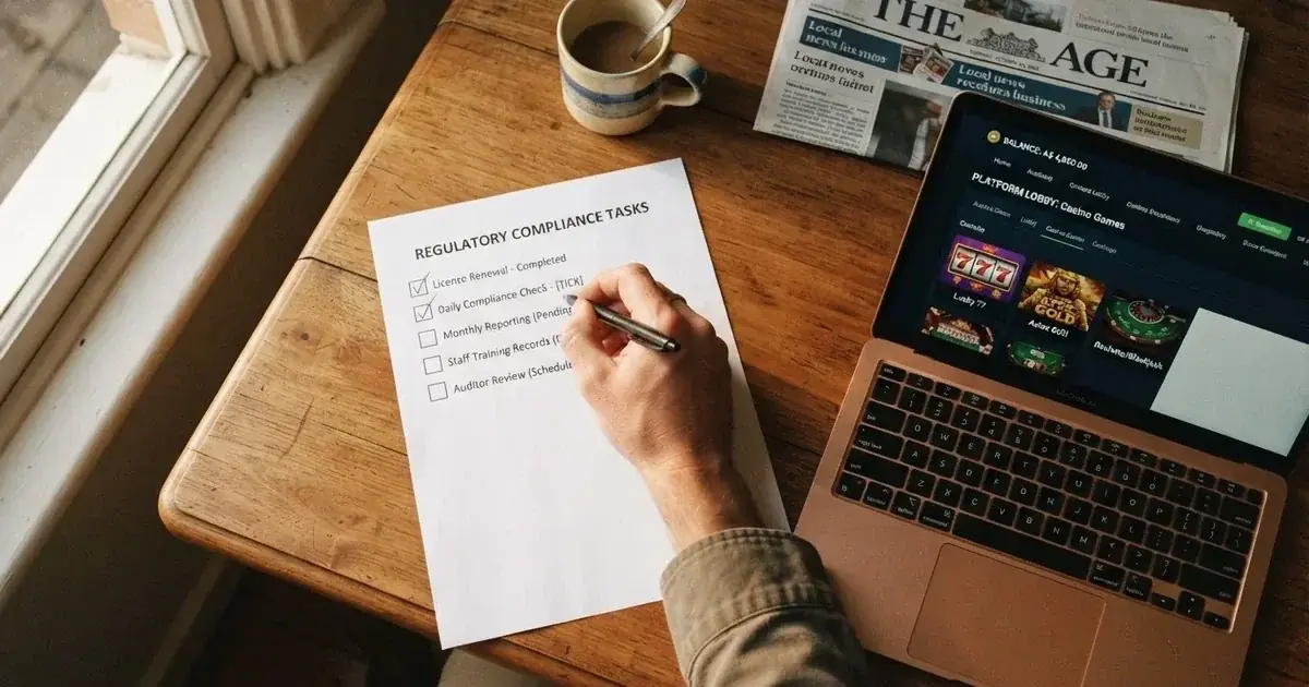 A hand ticking off boxes on a printed checklist next to a laptop.