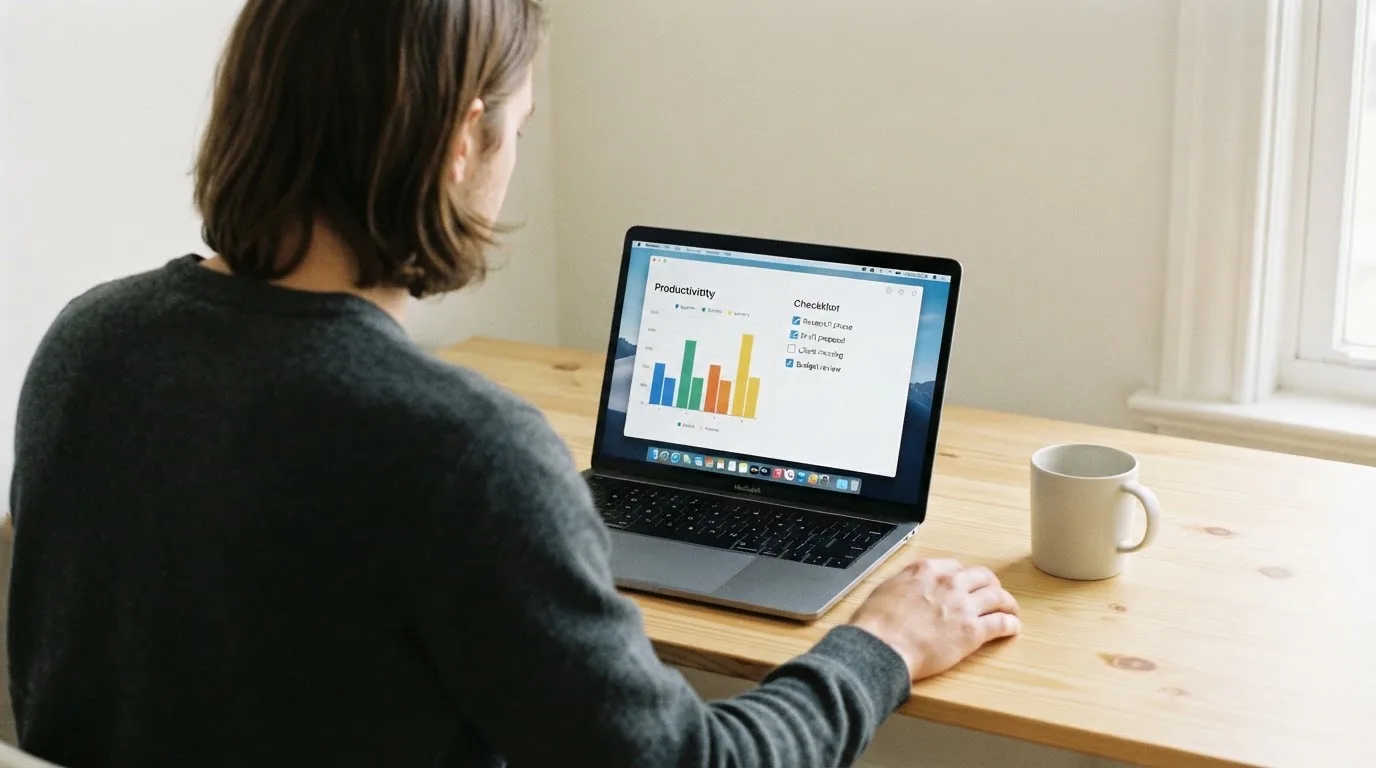 A laptop screen split between two browser tabs, one showing a comparison table and the other a search results page.