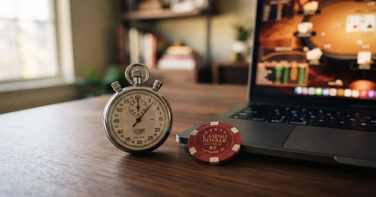 A stopwatch sitting on top of a bank statement next to a laptop keyboard.