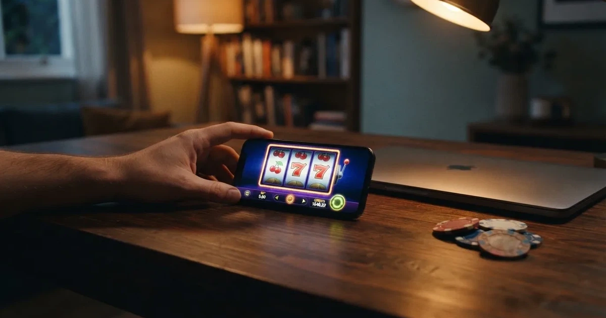Close-up of a smartphone banking app open beside a laptop on a home desk, mid-transfer.