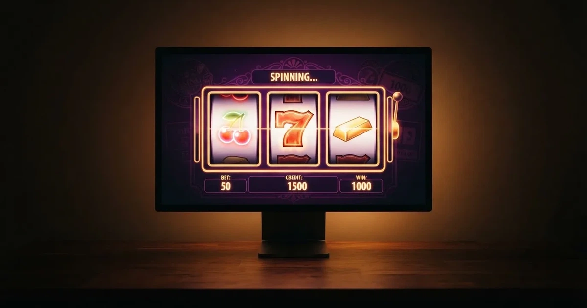 A close-up of a slot reel display shown on a monitor, no other windows open.